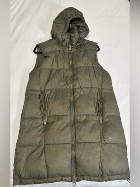 Zara Olive Green Puffer Hooded Long Vest